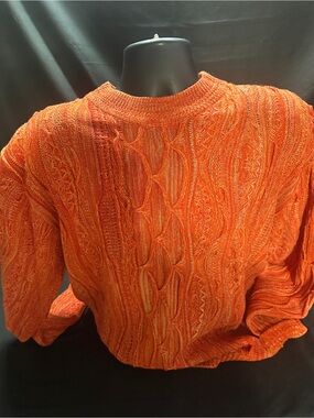 Textured Orange Cable Knit Sweater-size L-retro Y2K raw blue-size L-#560